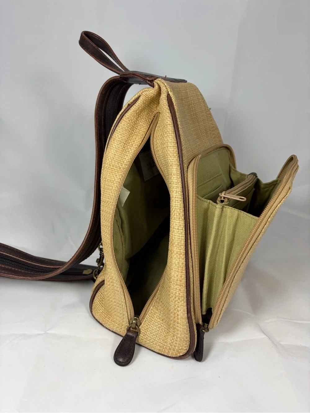 Villager Tan Woven Sling Backpack/crossbody